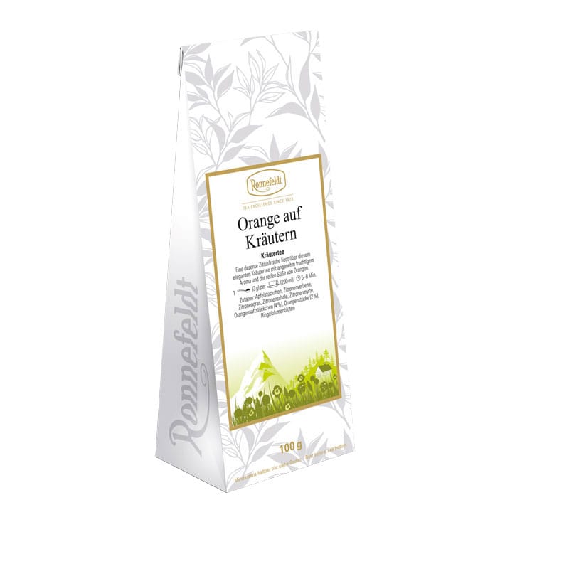 kraeutertee-ronnefeldt-OrangeAufKraeutern-4006465333512-tuete Orange on herbs herbal tea blend 100g