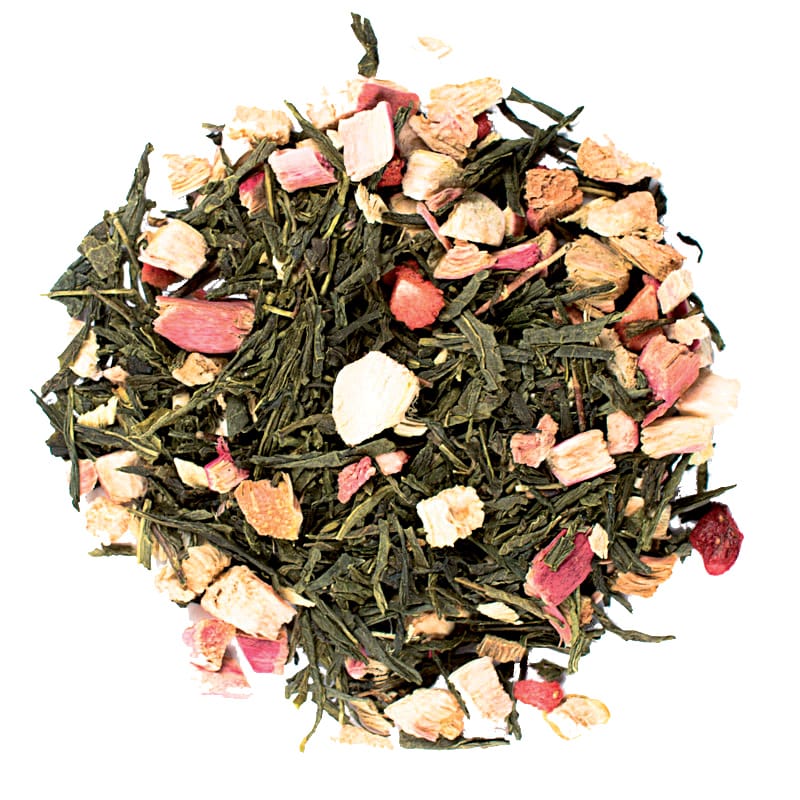 Sanfter Weckruf - Aromatisierter Grüner Tee Rhabarber-Erdbeere 100g