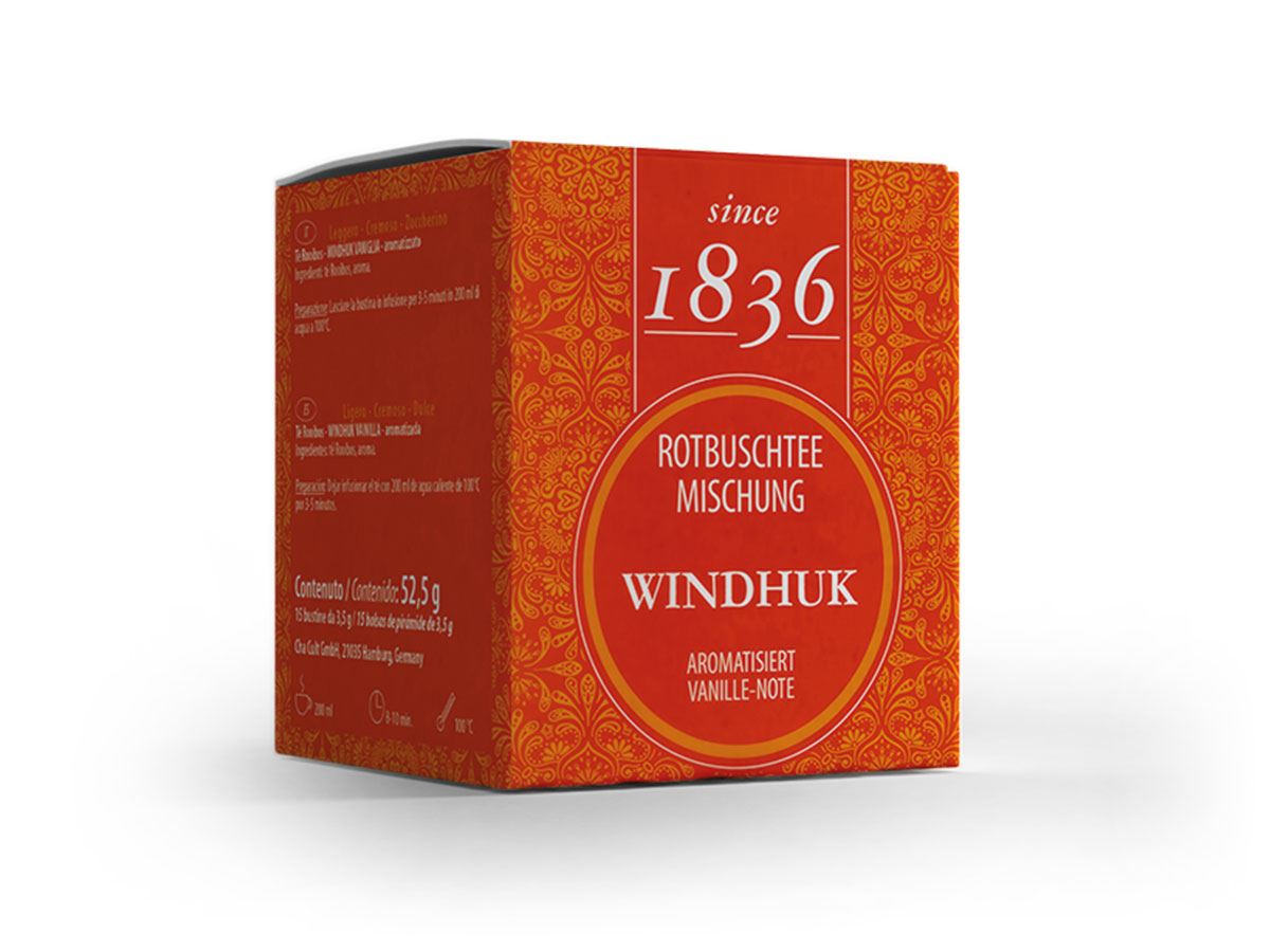 Rotbuschteemischung Windhuk Vanille mit 15 Pyramidenbeutel à 3,5g