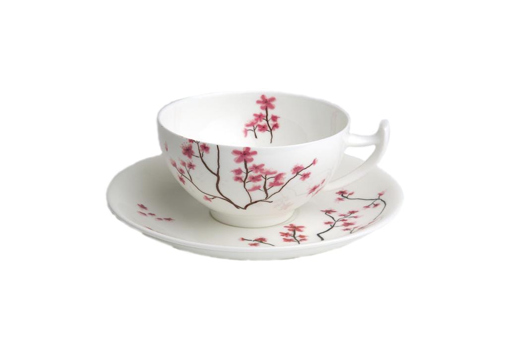 Jumbotasse Cherry Blossom 0,3l Set: Teetasse und Untertasse Porzellan