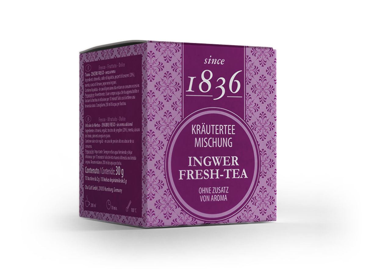 Kräuterteemischung Ingwer-Fresh-Tee ohne Zusatz von Aroma FS mit 15 Pyramidenbeuteln à 2 g